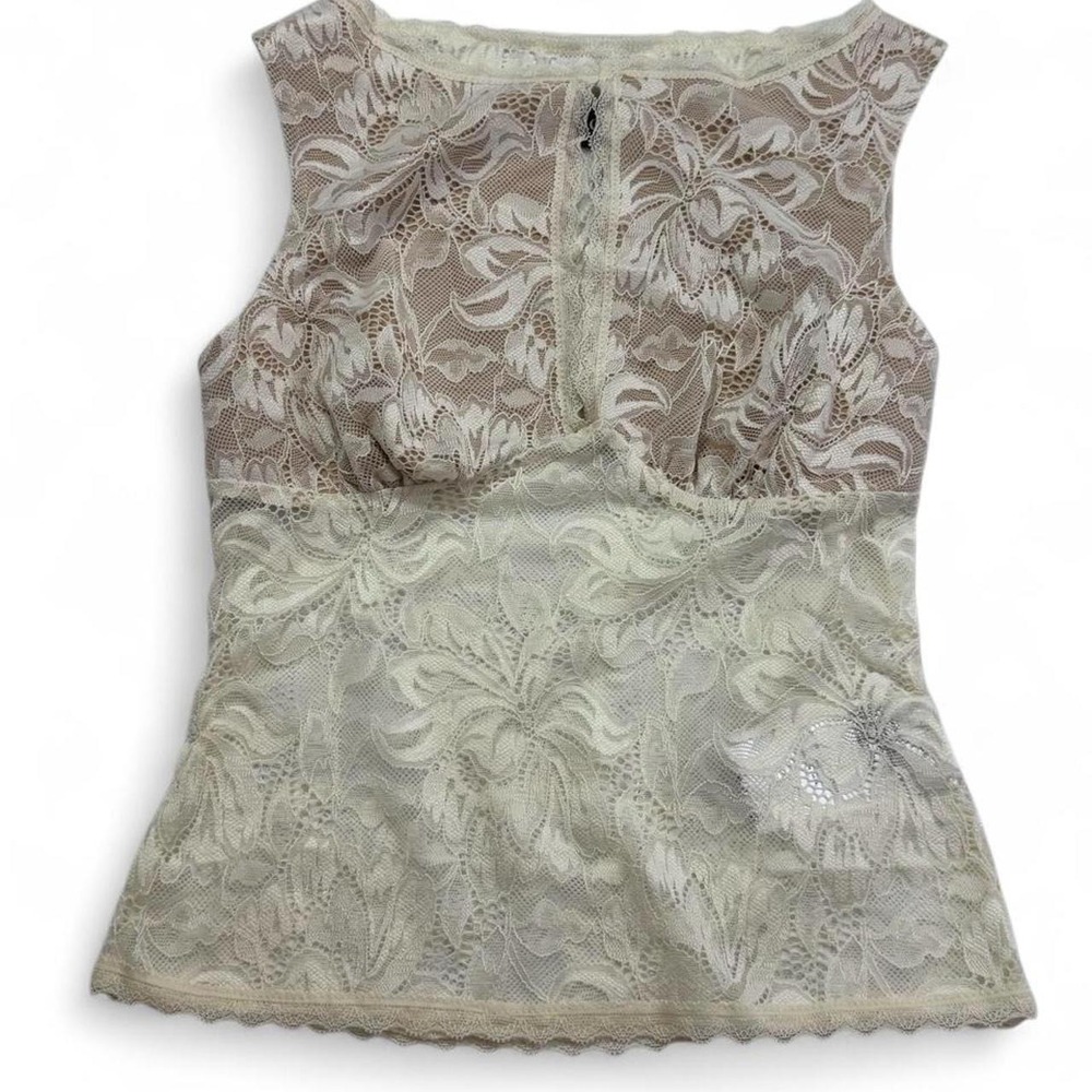 Cider Coquette Cream Floral Sheer Lace Empire Waist Sleeveless Top NWT